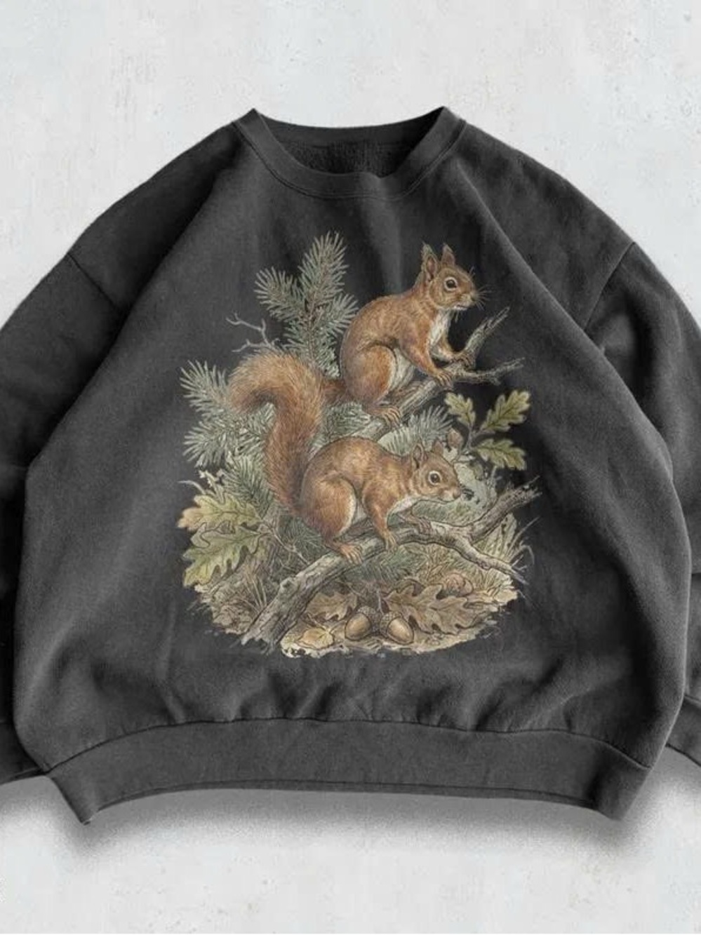 Men's Black Sweatshirt with Squirrel Nature Print